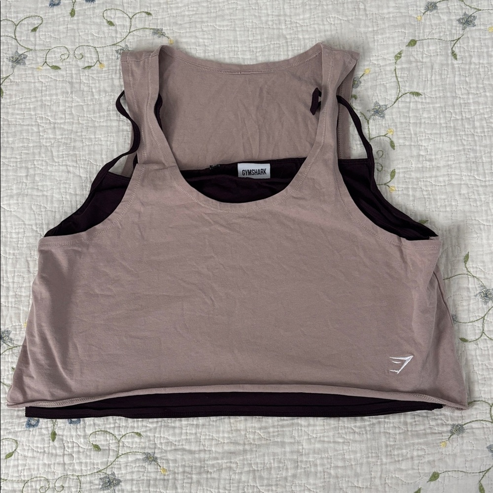 Gym Shark Slim Fit Lifting 2 in 1 Crop Tank Top XL Plum Brown and Stone Pink